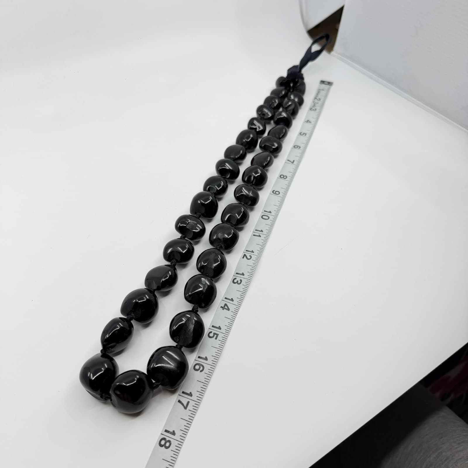 Chunky Black Kukui Nut Lei Necklace Gothic Hawaiian Strand Ribbon Tie Gift - Thumbnail 8