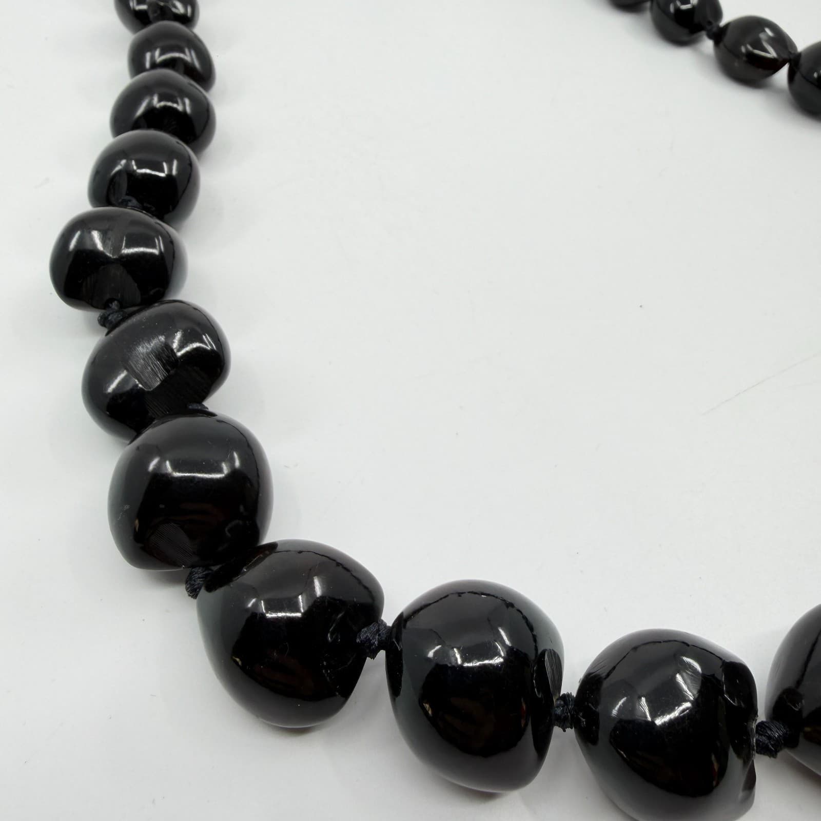Chunky Black Kukui Nut Lei Necklace Gothic Hawaiian Strand Ribbon Tie Gift - Thumbnail 4