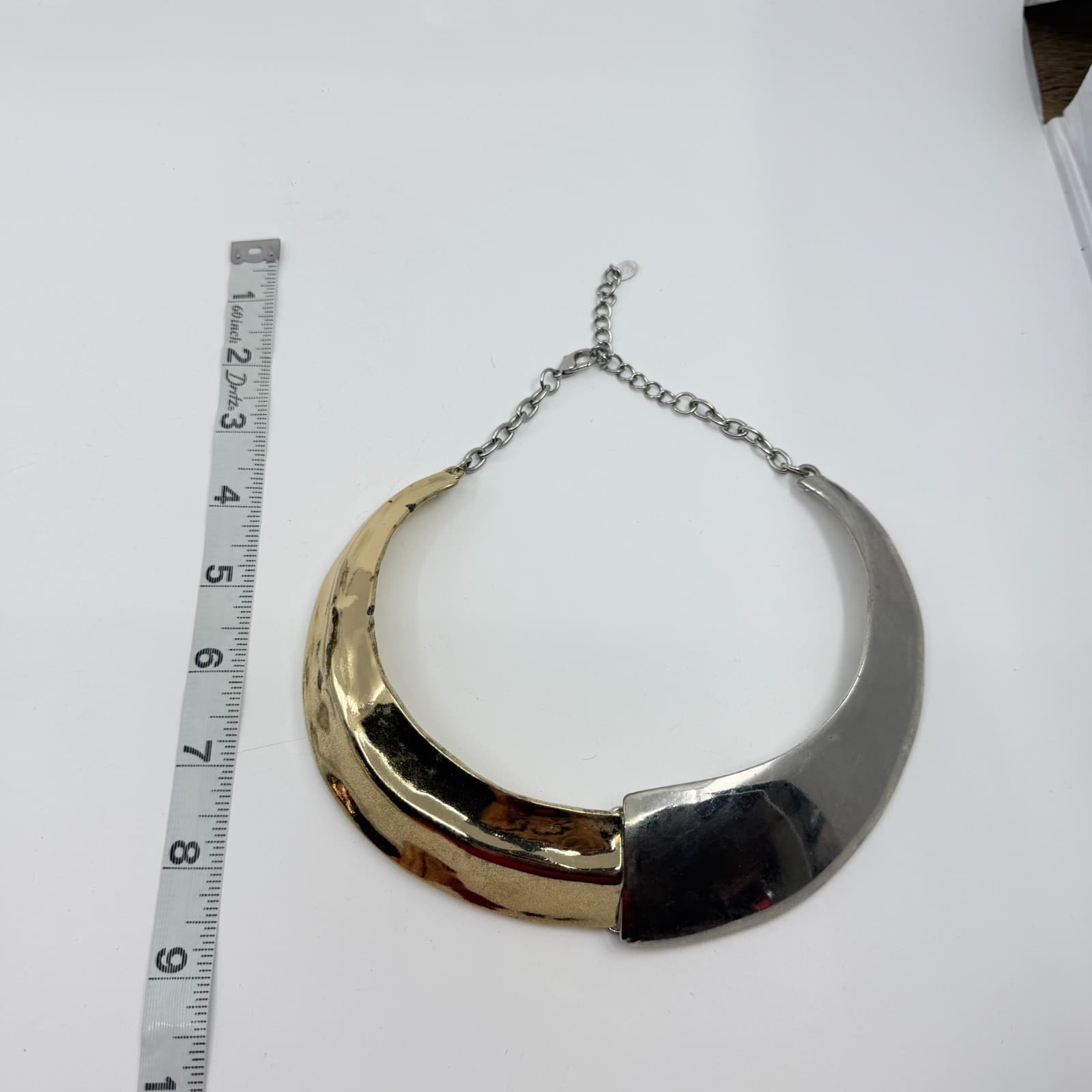 Two Tone Gold & Silver Tone Mixed Metal Collar Choker Necklace Statement Chunky - Thumbnail 8