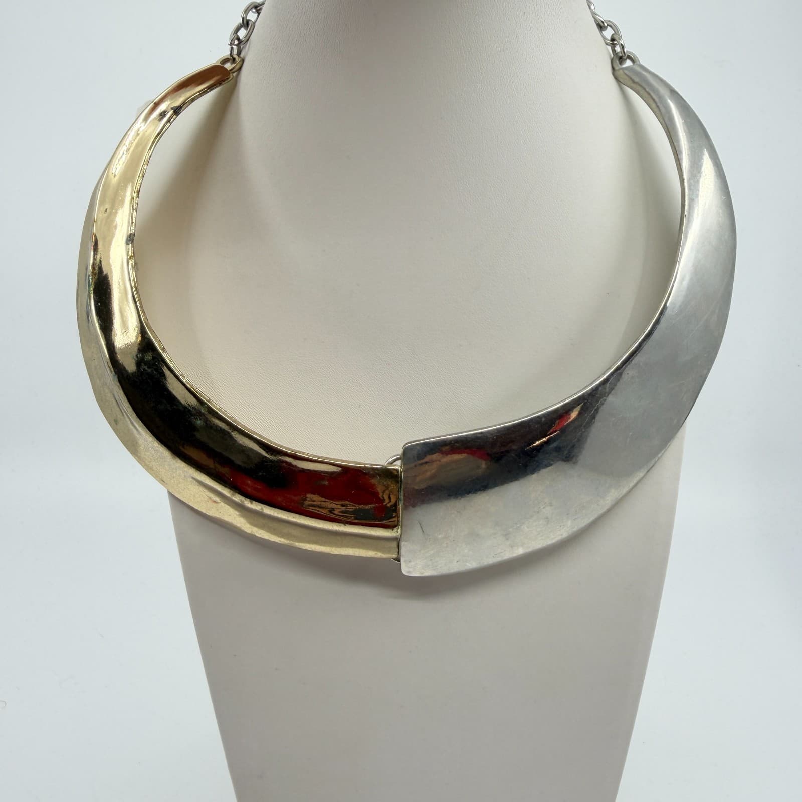 Two Tone Gold & Silver Tone Mixed Metal Collar Choker Necklace Statement Chunky - Thumbnail 5