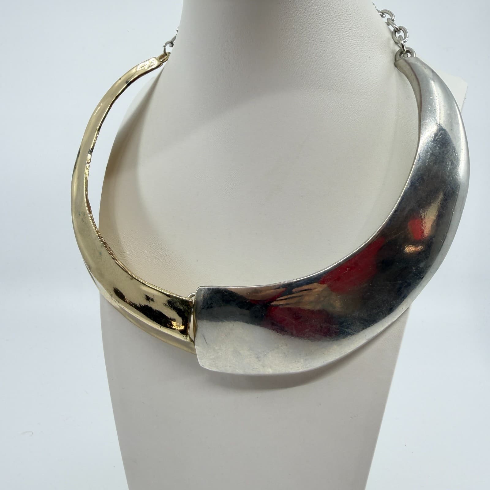 Two Tone Gold & Silver Tone Mixed Metal Collar Choker Necklace Statement Chunky - Thumbnail 3
