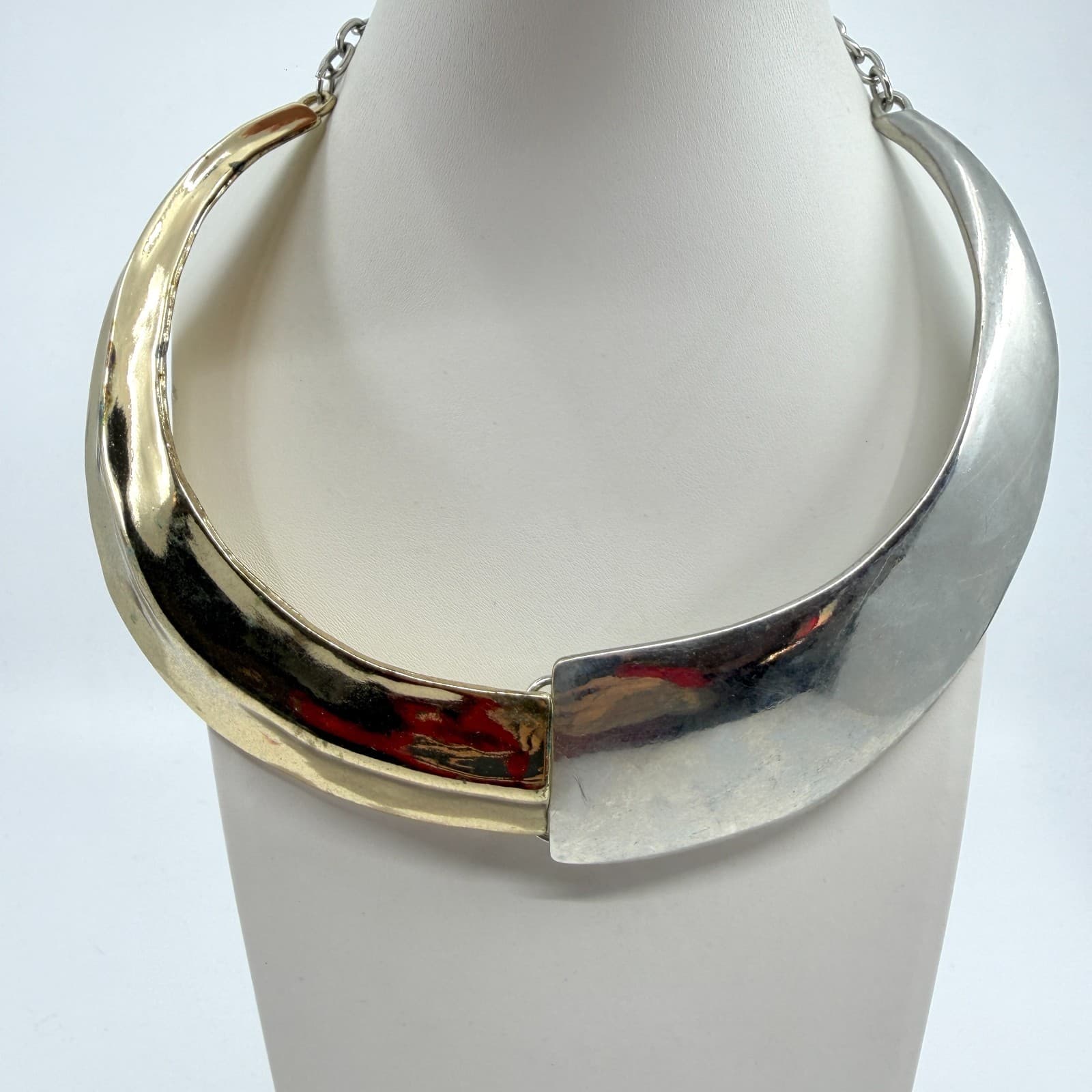 Two Tone Gold & Silver Tone Mixed Metal Collar Choker Necklace Statement Chunky
