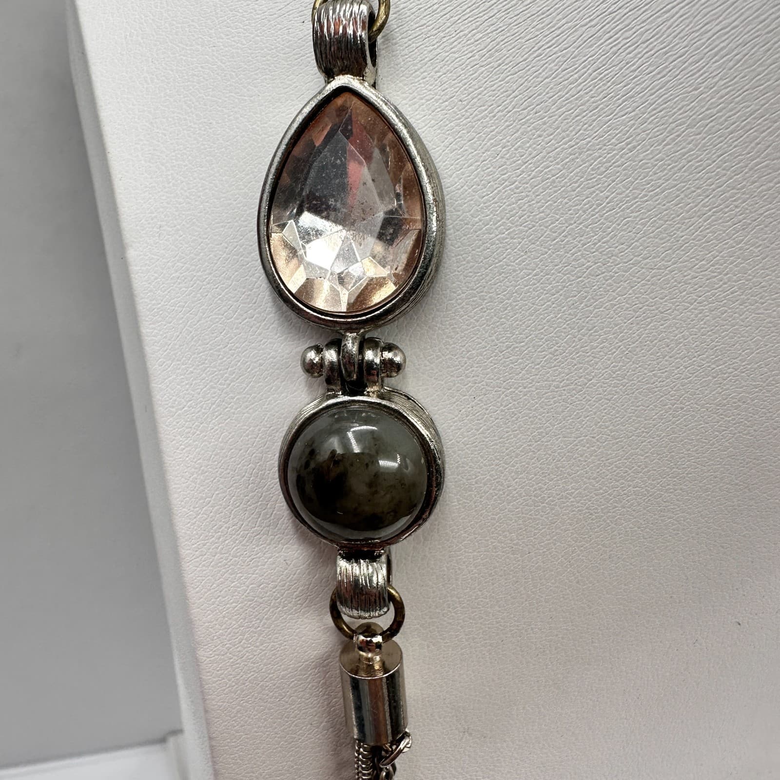 Vintage 90s LOFT Multi-Strand Layered Necklace Silver Tone Earthy Stones Jewelry - Thumbnail 5