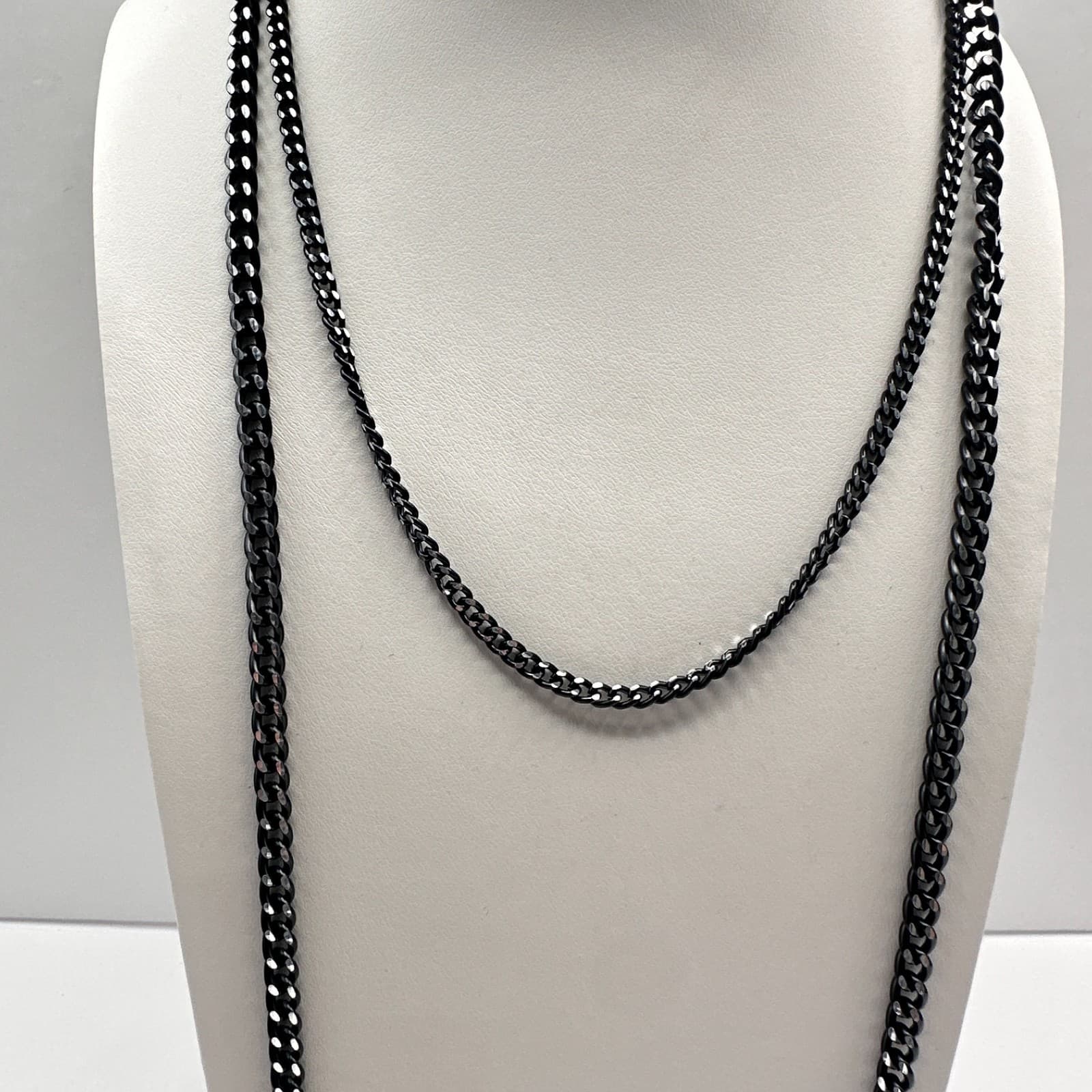 Vintage 90s Black Tassel Fringe Pendant Necklace Curb Chain Classic Jewelry Boho - Thumbnail 2