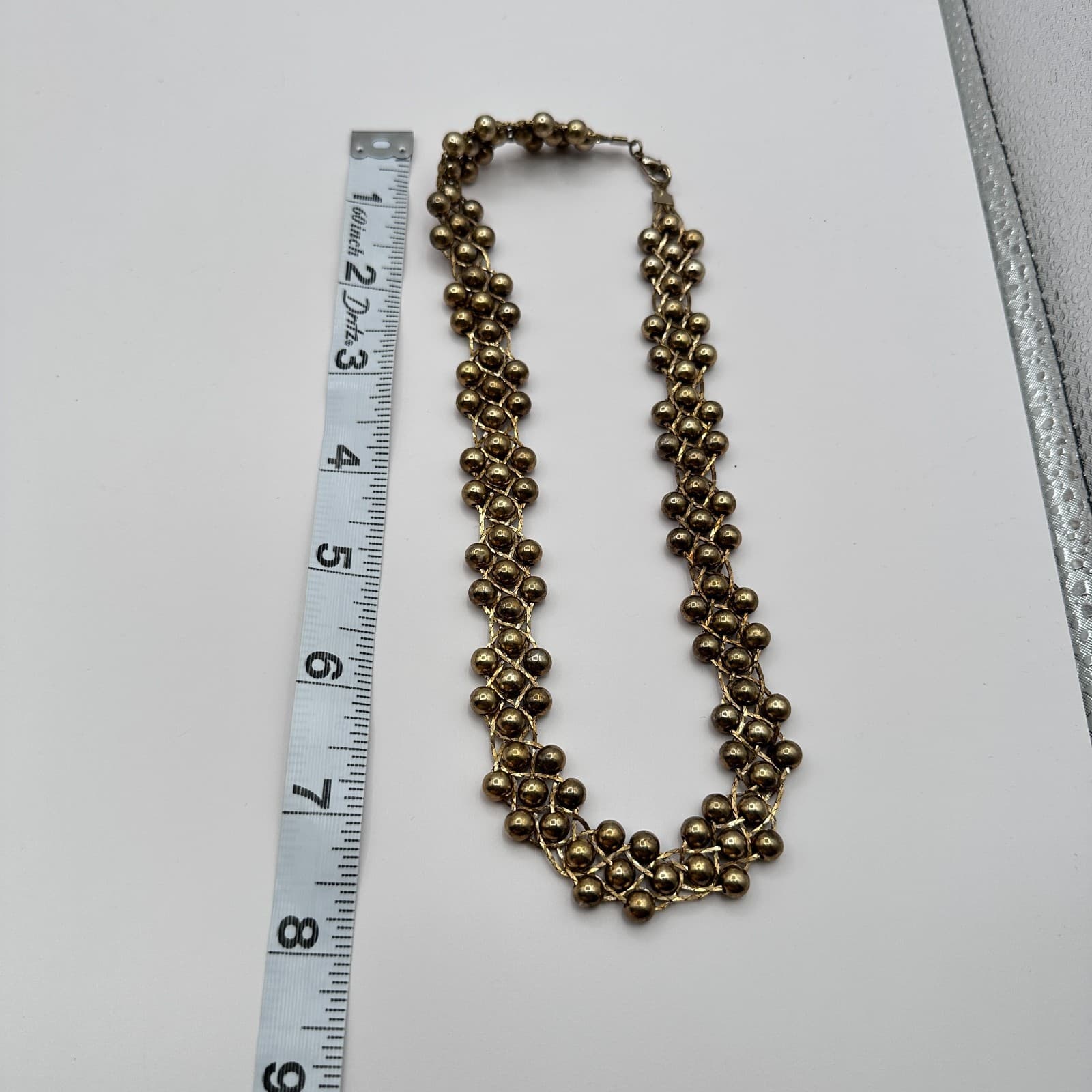 Vintage Y2K Gold Tone Beaded Statement Collar Necklace Women's Fashion Jewelry - Thumbnail 8
