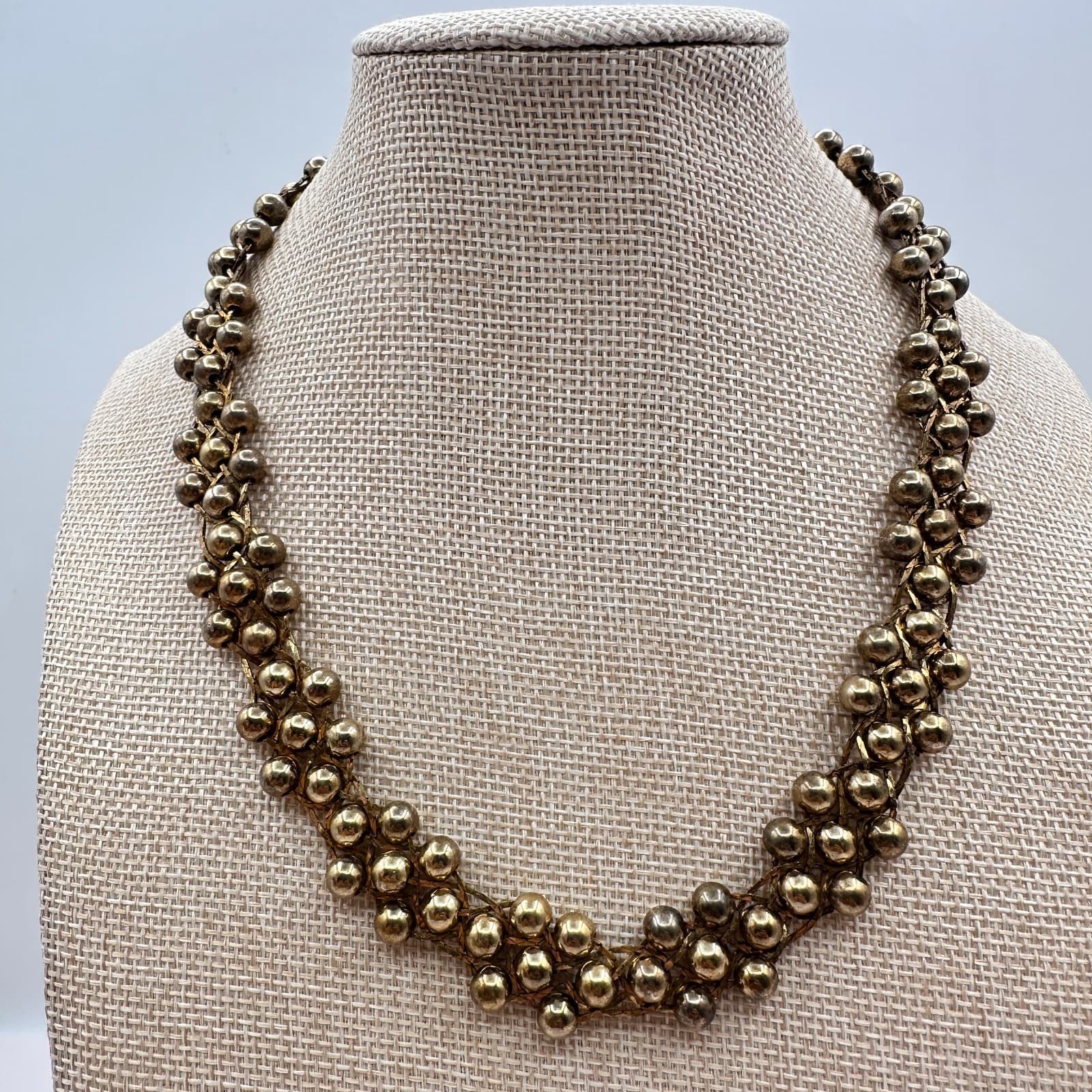 Vintage Y2K Gold Tone Beaded Statement Collar Necklace Women's Fashion Jewelry - Thumbnail 6