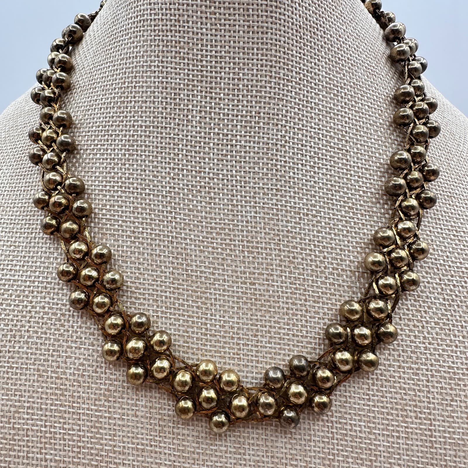 Vintage Y2K Gold Tone Beaded Statement Collar Necklace Women's Fashion Jewelry