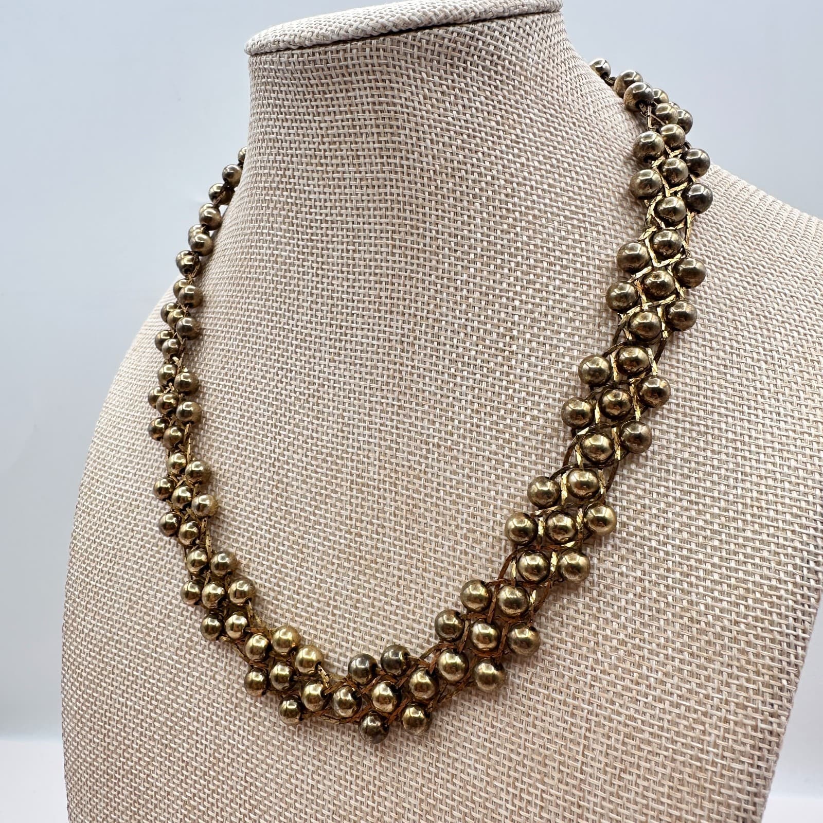 Vintage Y2K Gold Tone Beaded Statement Collar Necklace Women's Fashion Jewelry - Thumbnail 5
