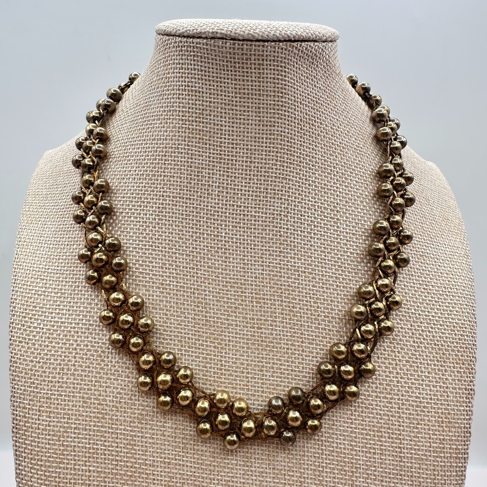 Vintage Y2K Gold Tone Beaded Statement Collar Necklace Women's Fashion Jewelry - Thumbnail 2