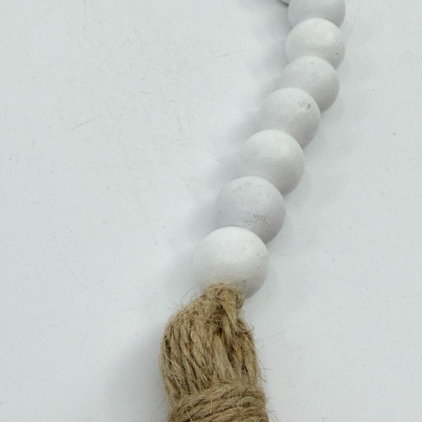 Boho Beige White Wooden Bead Garland Farmhouse Tassel Decor Tiered Tray Styling - Thumbnail 6