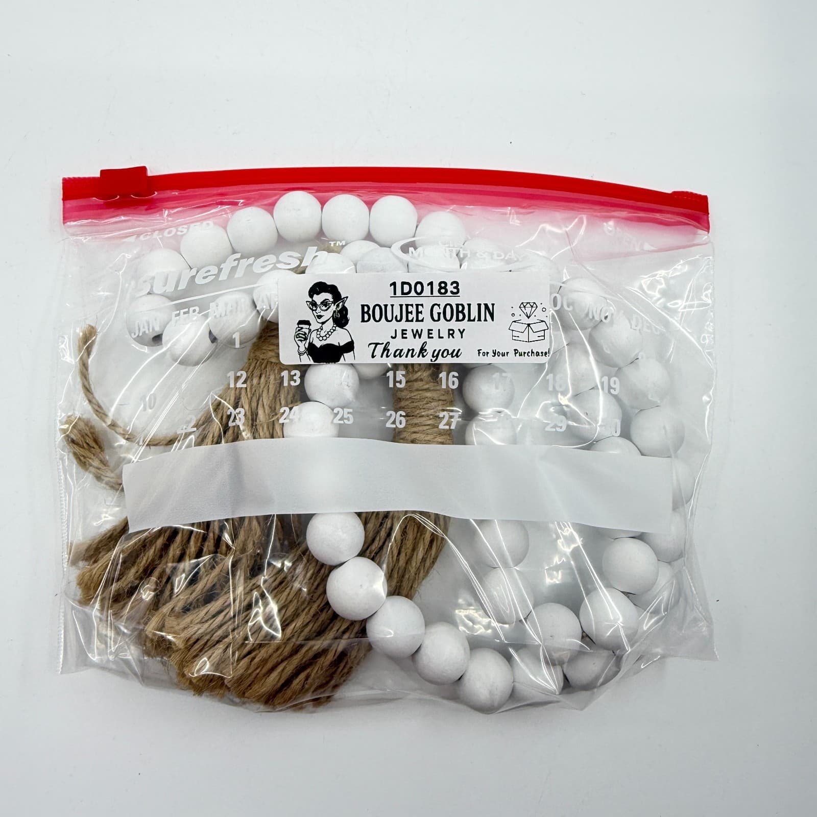 Boho Beige White Wooden Bead Garland Farmhouse Tassel Decor Tiered Tray Styling - Thumbnail 9