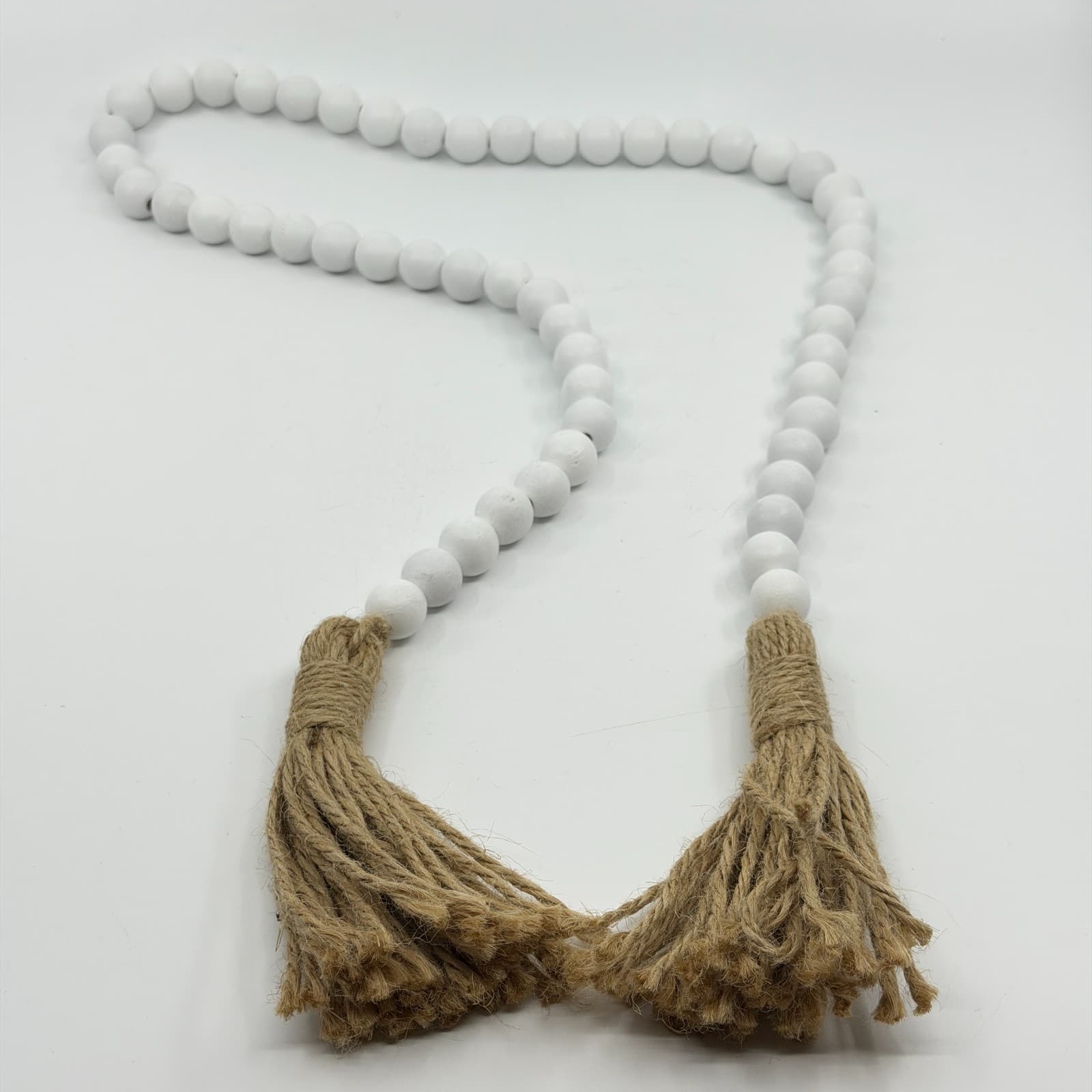 Boho Beige White Wooden Bead Garland Farmhouse Tassel Decor Tiered Tray Styling - Thumbnail 7