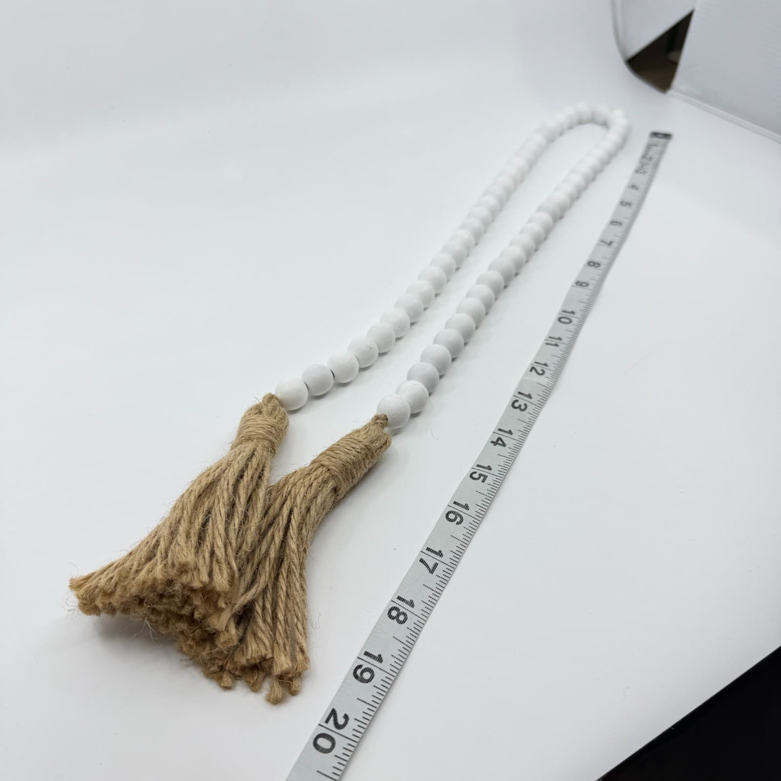 Boho Beige White Wooden Bead Garland Farmhouse Tassel Decor Tiered Tray Styling - Thumbnail 8