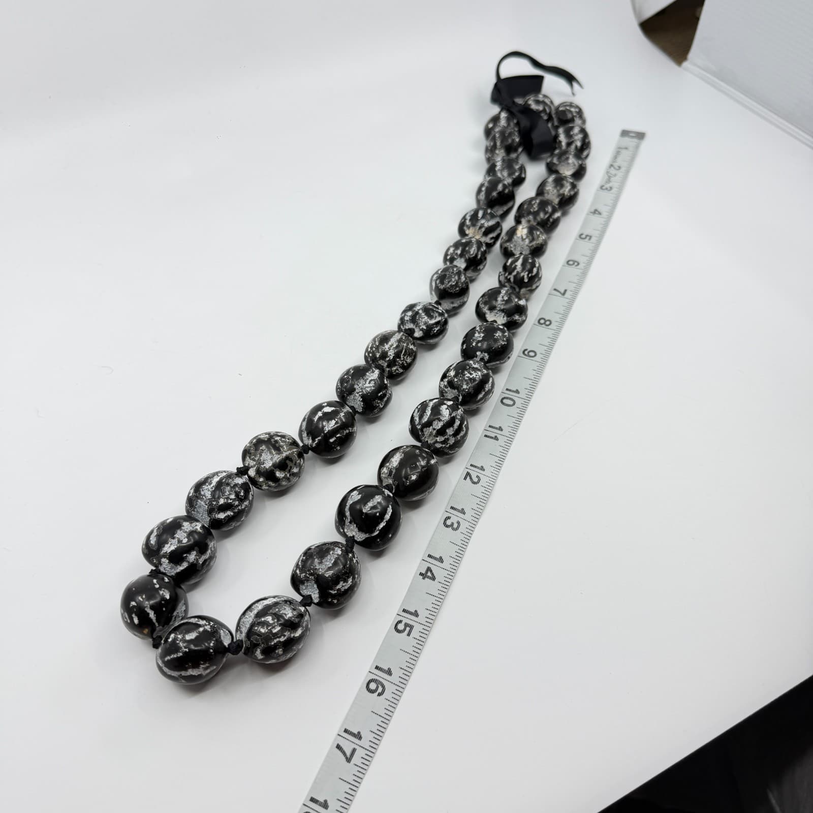 Chunky Black Kukui Nut Lei Necklace Gothic Hawaiian Statement Ribbon Tie Gift - Thumbnail 8