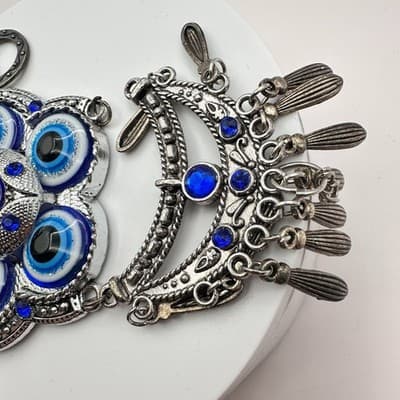 VTG 90s Y2K Silver Tone Floral Evil Eye Ornament Hanging Blue Rhinestone Jewelry - Thumbnail 5