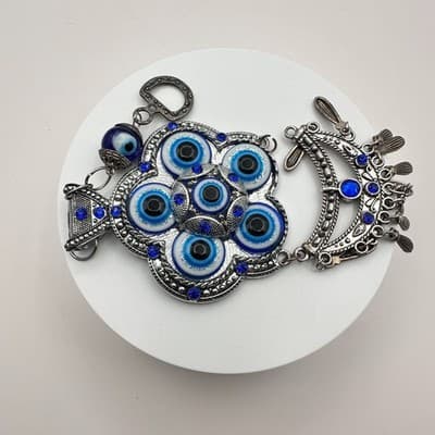VTG 90s Y2K Silver Tone Floral Evil Eye Ornament Hanging Blue Rhinestone Jewelry - Thumbnail 4