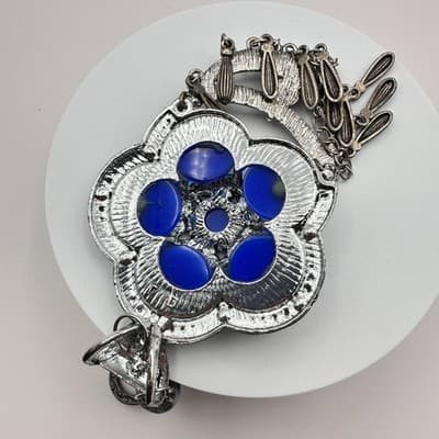 VTG 90s Y2K Silver Tone Floral Evil Eye Ornament Hanging Blue Rhinestone Jewelry - Thumbnail 6