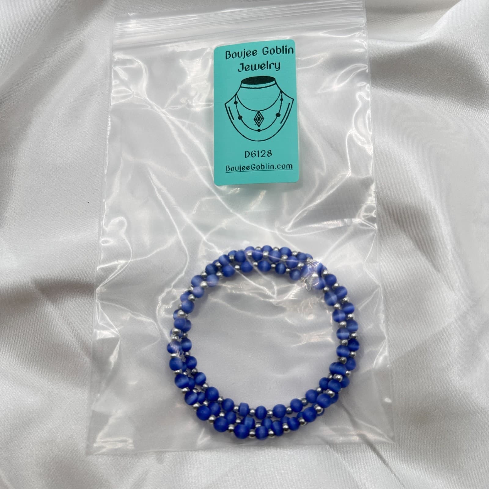 Vintage 90s Blue Glass Bead Coil Wrap Bracelet Silver Tone Spacer Boho Jewelry - Thumbnail 9