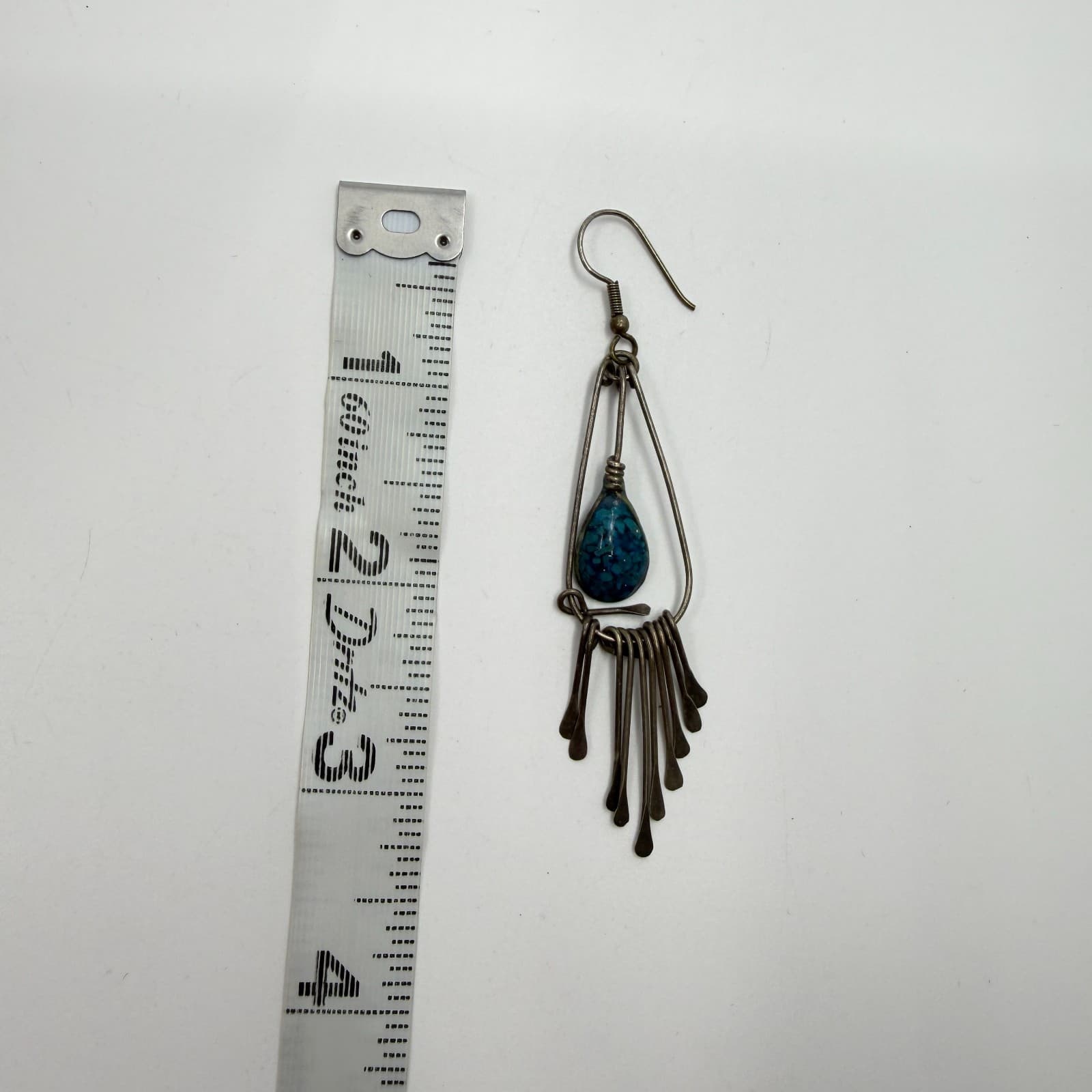 Boho Southwestern Blue Stone Inlay Teardrop Fringe Dangle Statement Earrings - Thumbnail 8