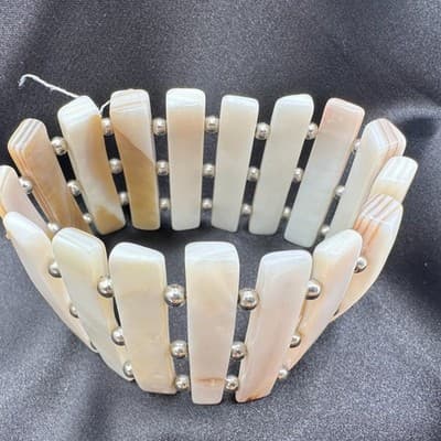 Vintage 90s Mother of Pearl Shell Stretch Bracelet Boho Wide Cuff Jewelry - Thumbnail 6