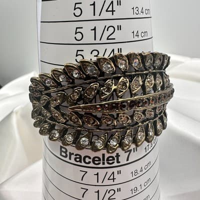 Vintage Y2K Bronze Tone Rhinestone Leaf Wide Cuff Bracelet Women's Jewelry - Thumbnail 10