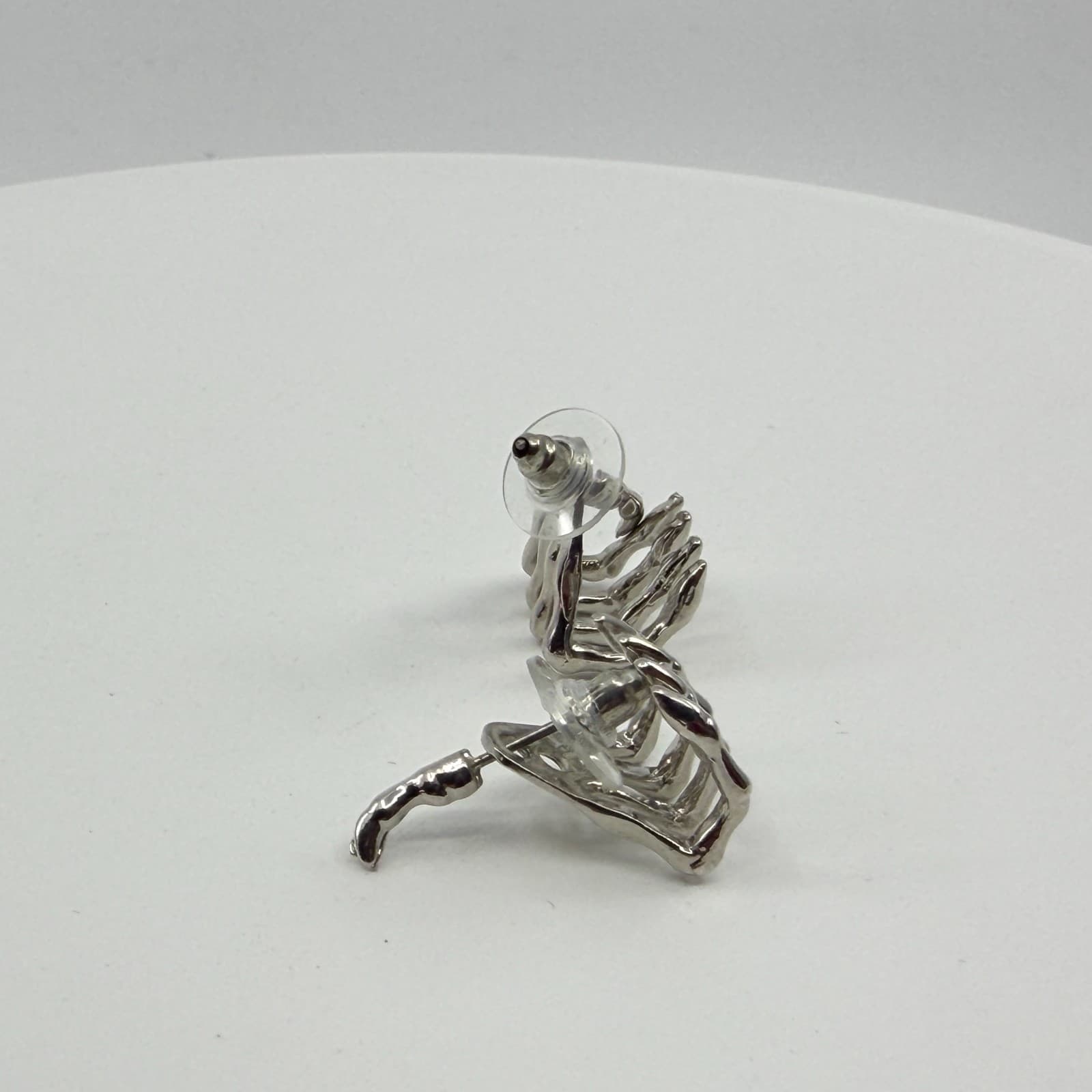 Gothic Silver Tone Skeleton Hand Post Stud Earring Punk Halloween Statement Gift - Thumbnail 5