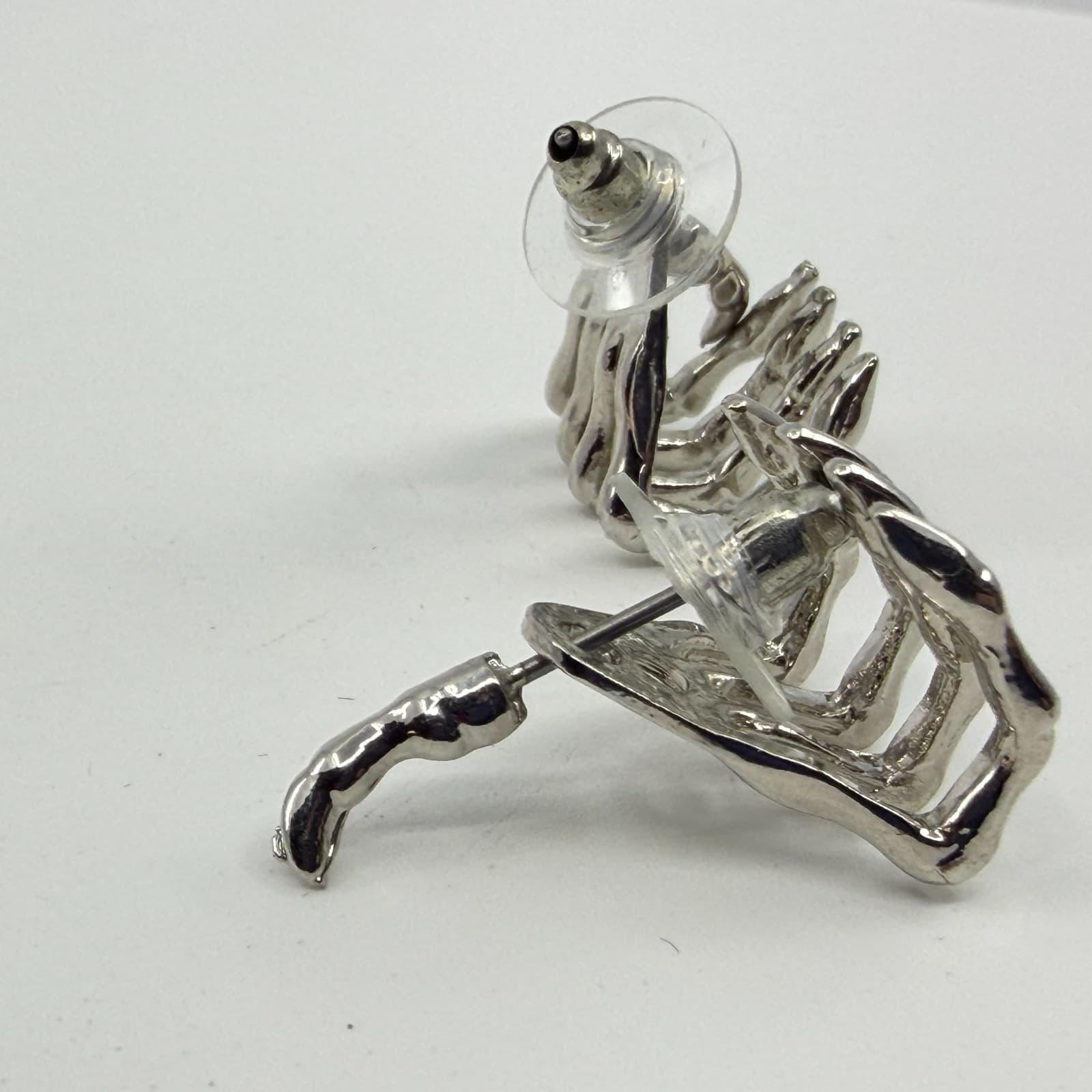 Gothic Silver Tone Skeleton Hand Post Stud Earring Punk Halloween Statement Gift - Thumbnail 4