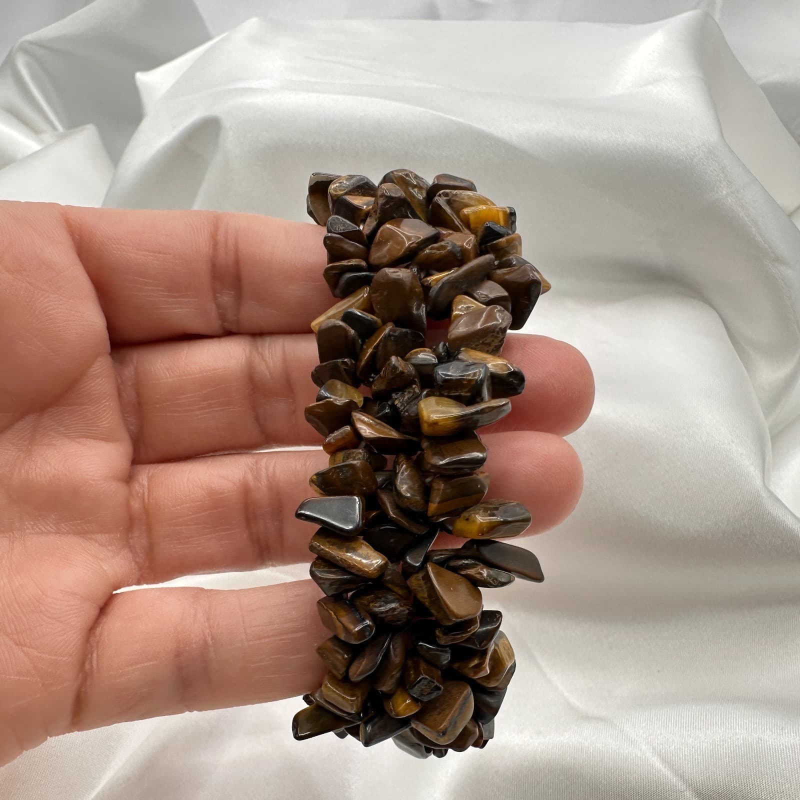 Vintage 90s Brown Earth Tone Chip Stretch Bracelet Boho Estate Fashion Jewelry - Thumbnail 3