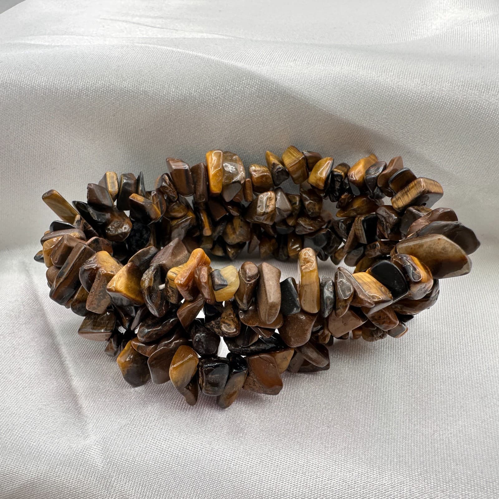 Vintage 90s Brown Earth Tone Chip Stretch Bracelet Boho Estate Fashion Jewelry - Thumbnail 4