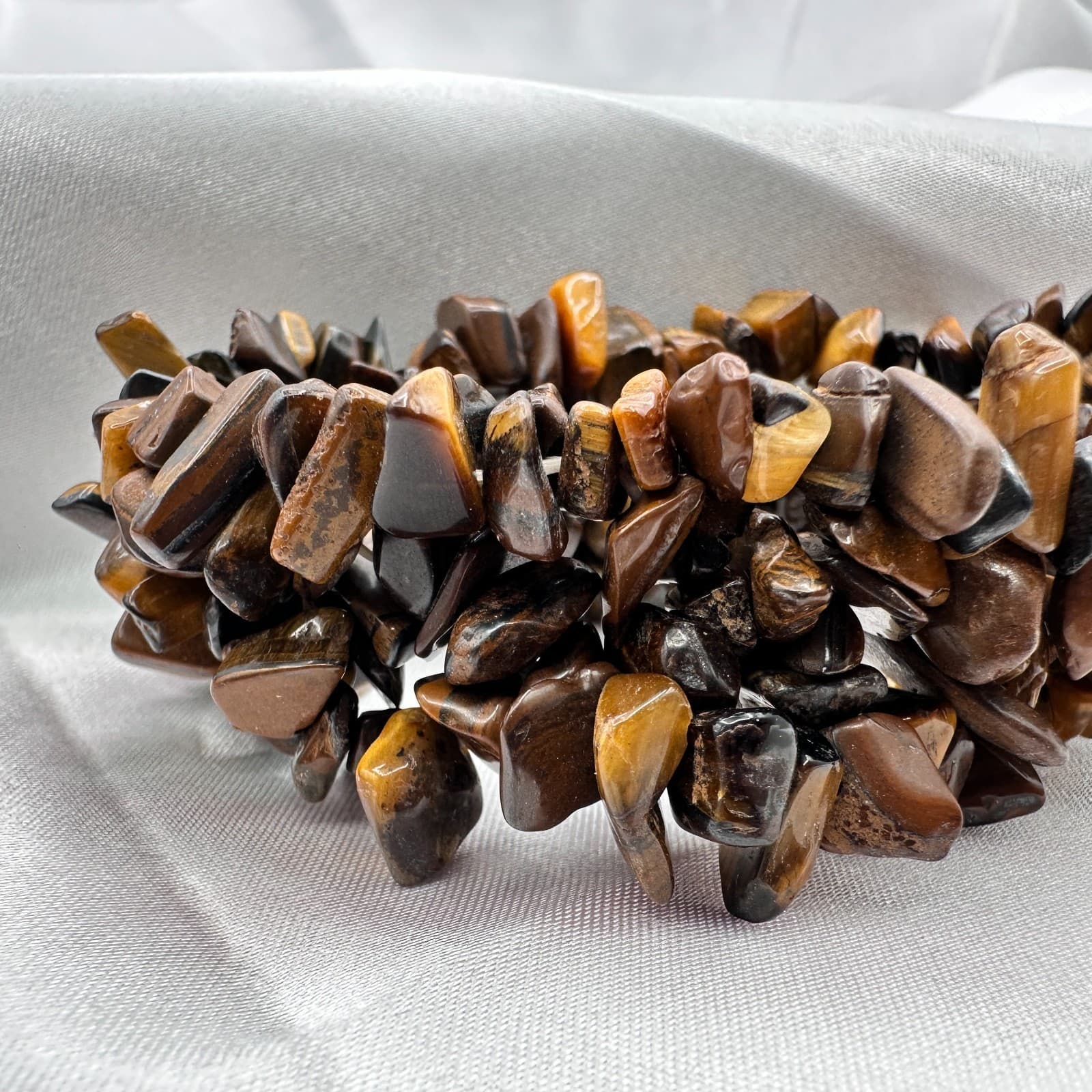 Vintage 90s Brown Earth Tone Chip Stretch Bracelet Boho Estate Fashion Jewelry - Thumbnail 6