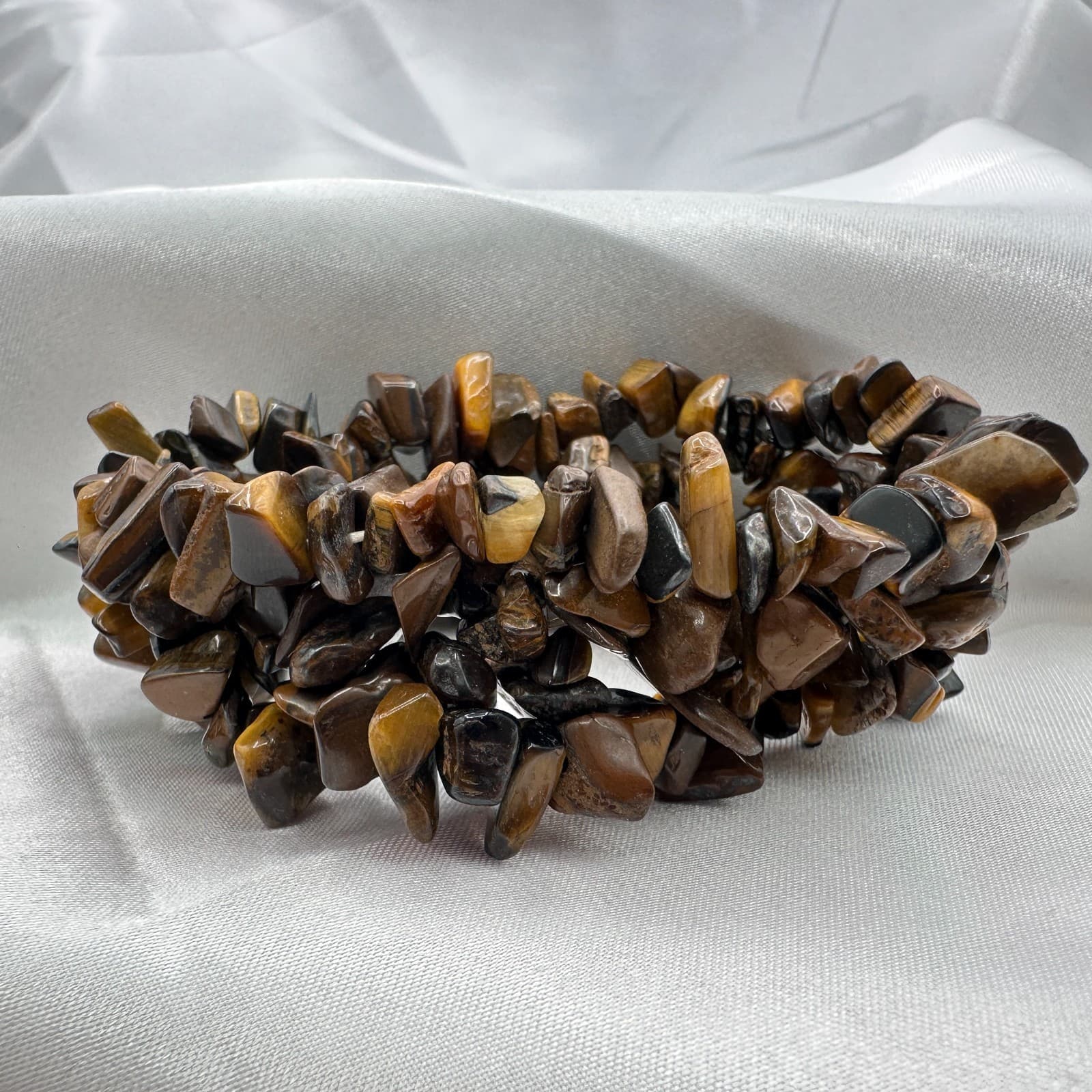 Vintage 90s Brown Earth Tone Chip Stretch Bracelet Boho Estate Fashion Jewelry - Thumbnail 2