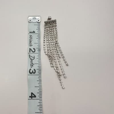 Vintage Y2K Clear Rhinestone Tassel Fringe Dangle Earrings Silver Tone Jewelry - Thumbnail 5