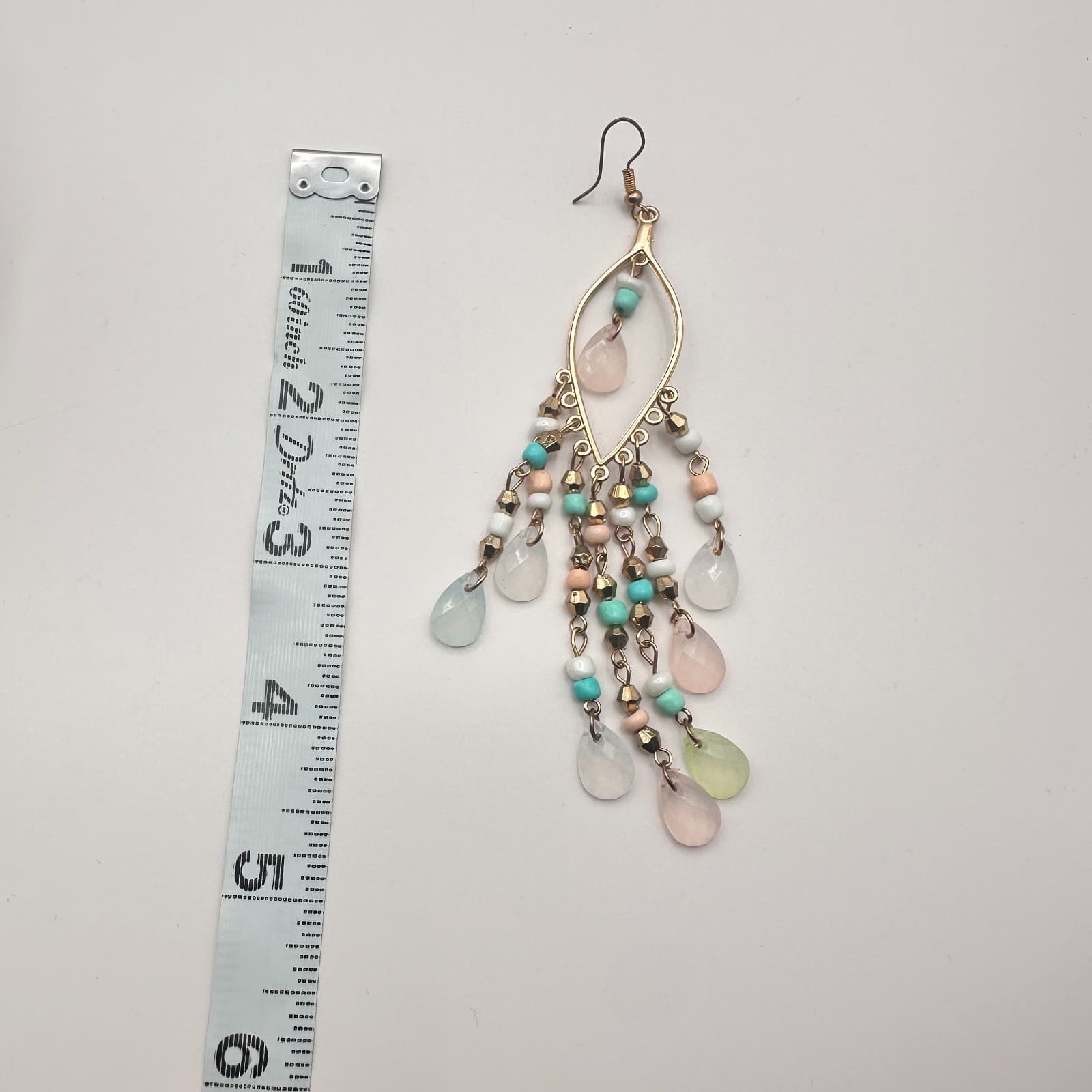 VTG Y2K Gold Tone Teardrop Beaded Chandelier Earrings Women's Classic Jewelry - Thumbnail 7