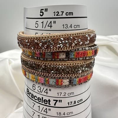Vintage 90s Multi-Strand Wrap Bracelet Glass Fabric Statement Fashion Jewelry - Thumbnail 14