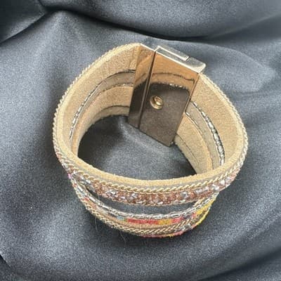 Vintage 90s Multi-Strand Wrap Bracelet Glass Fabric Statement Fashion Jewelry - Thumbnail 10