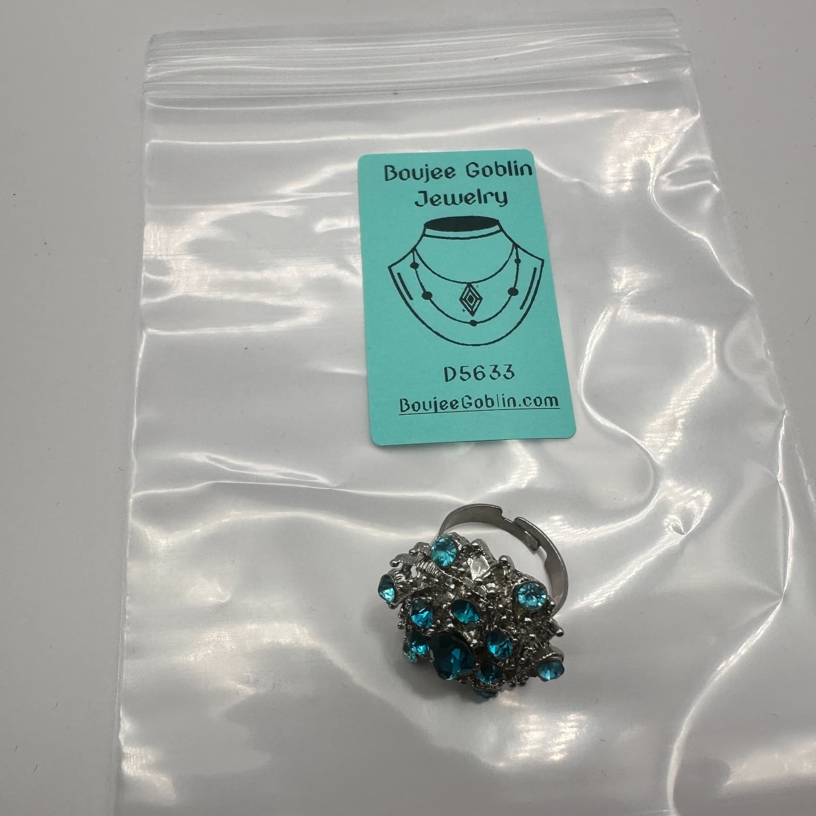 Vintage Y2K Silver Tone Blue Rhinestone Cocktail Ring Statement Women's Jewelry - Thumbnail 8