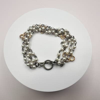 Vintage Y2K Multi Strand Faux Pearl Beaded Bracelet Women's Classic Jewelry - Thumbnail 3