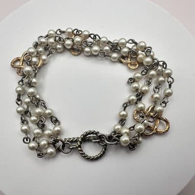 Vintage Y2K Multi Strand Faux Pearl Beaded Bracelet Women's Classic Jewelry - Thumbnail 4
