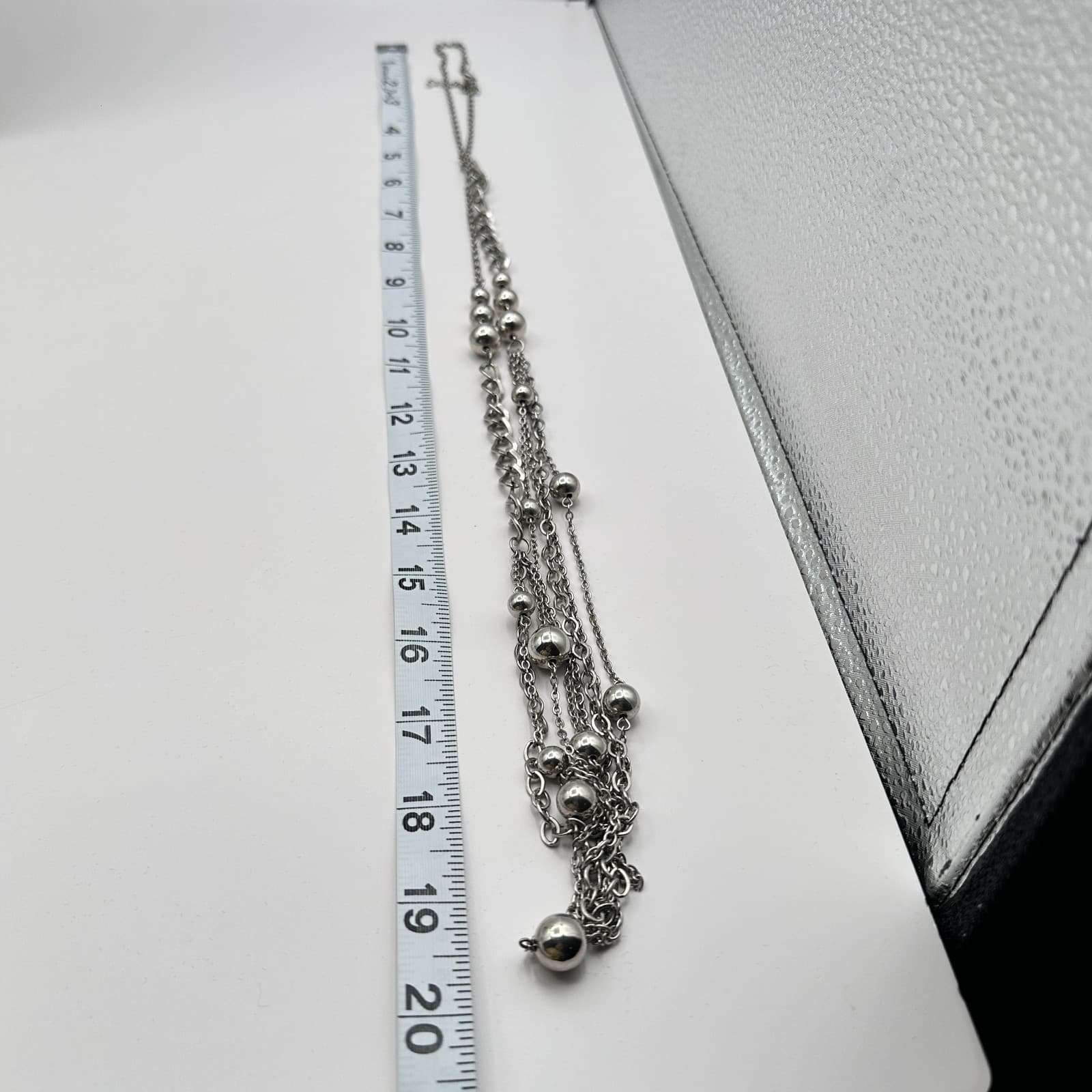 Vintage 80s Silver Tone Ball Triple Layered Chain Bead Statment Necklace Jewelry - Thumbnail 9