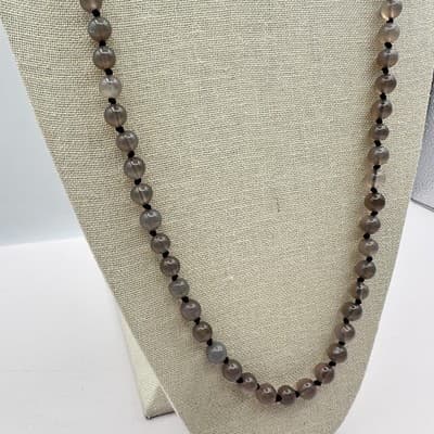 Vintage Y2K Grey Beaded Knotted Necklace Women's Classic Fashion Jewelry - Thumbnail 6
