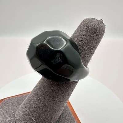 Vintage Y2K Black Lucite Faceted Chunky Dome Ring Classic Jewelry - Thumbnail 3