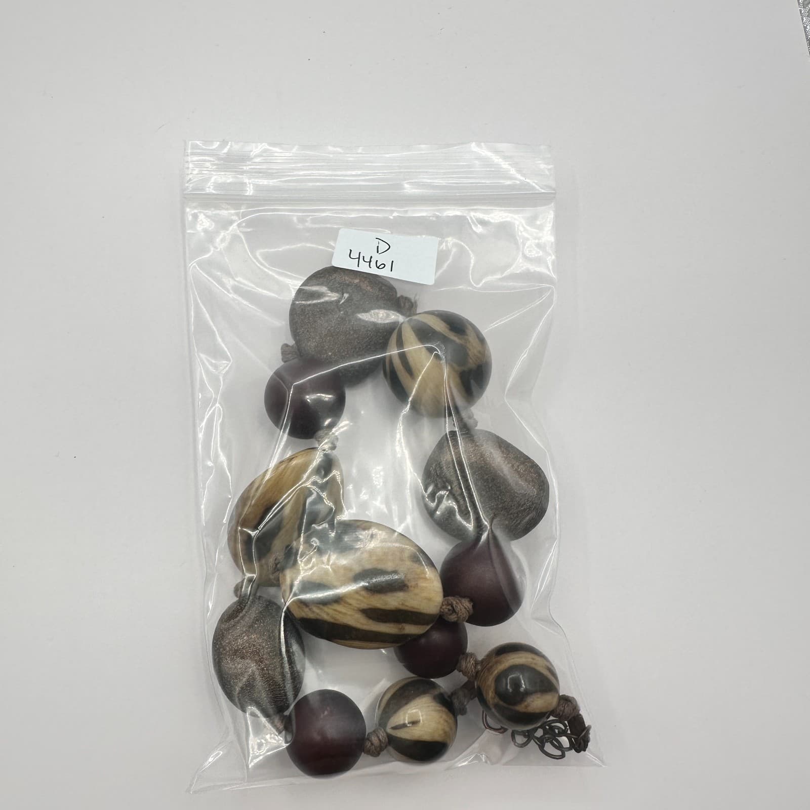 Vintage Brown Chunky Beaded Necklace Leopard Print Wood Textured Boho Statement - Thumbnail 9
