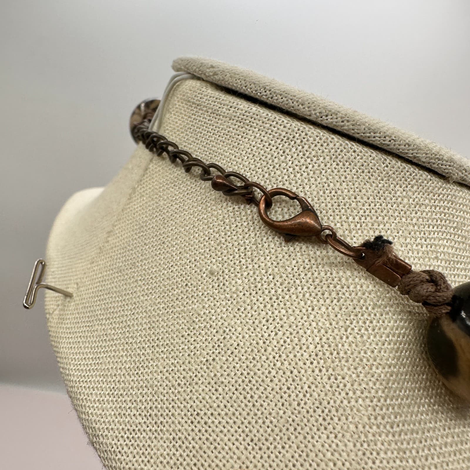 Vintage Brown Chunky Beaded Necklace Leopard Print Wood Textured Boho Statement - Thumbnail 7