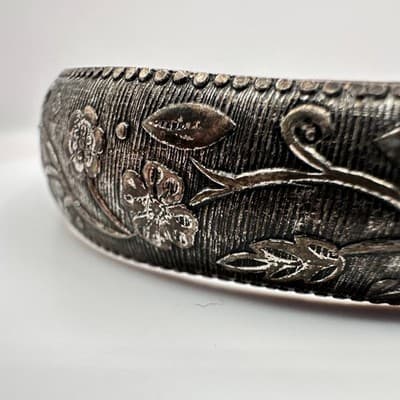 Vintage Y2K Silver Tone Bangle Bracelet Floral Etched Boho Statement Jewelry - Thumbnail 5
