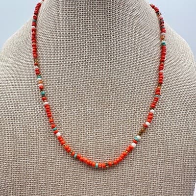 Vintage Y2K Silver Tone Seed Beaded Necklace Women's Classic Fashion Jewelry - Thumbnail 2