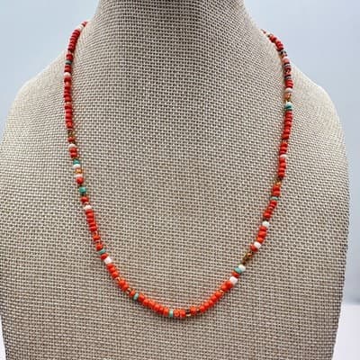 Vintage Y2K Silver Tone Seed Beaded Necklace Women's Classic Fashion Jewelry - Thumbnail 6