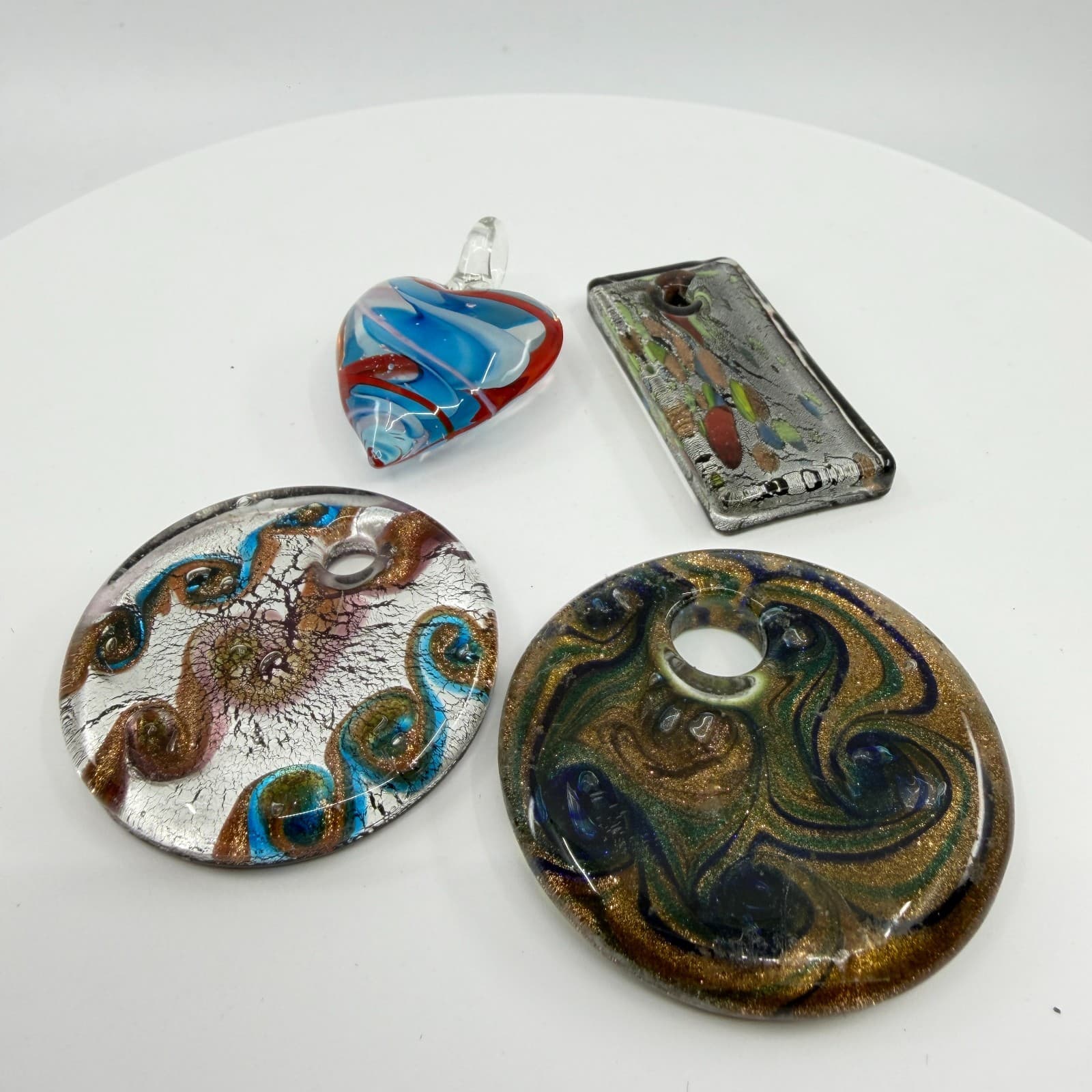 Murano Style Art Glass Pendant Lot Mixed Shapes Millefiori Statement Gift Y2K - Thumbnail 8
