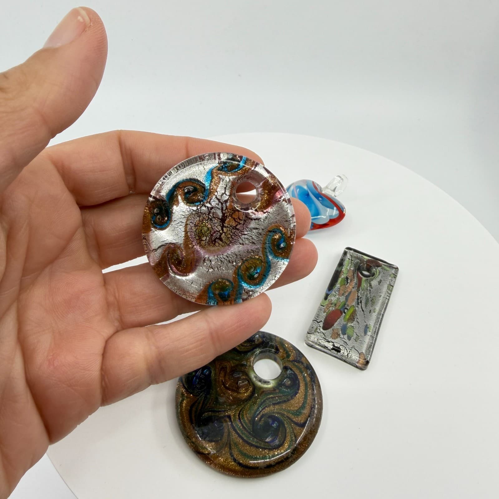 Murano Style Art Glass Pendant Lot Mixed Shapes Millefiori Statement Gift Y2K - Thumbnail 7