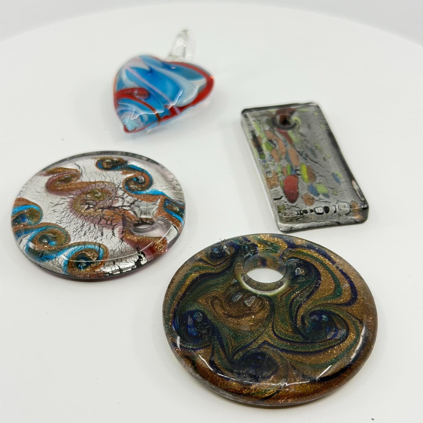 Murano Style Art Glass Pendant Lot Mixed Shapes Millefiori Statement Gift Y2K - Thumbnail 2