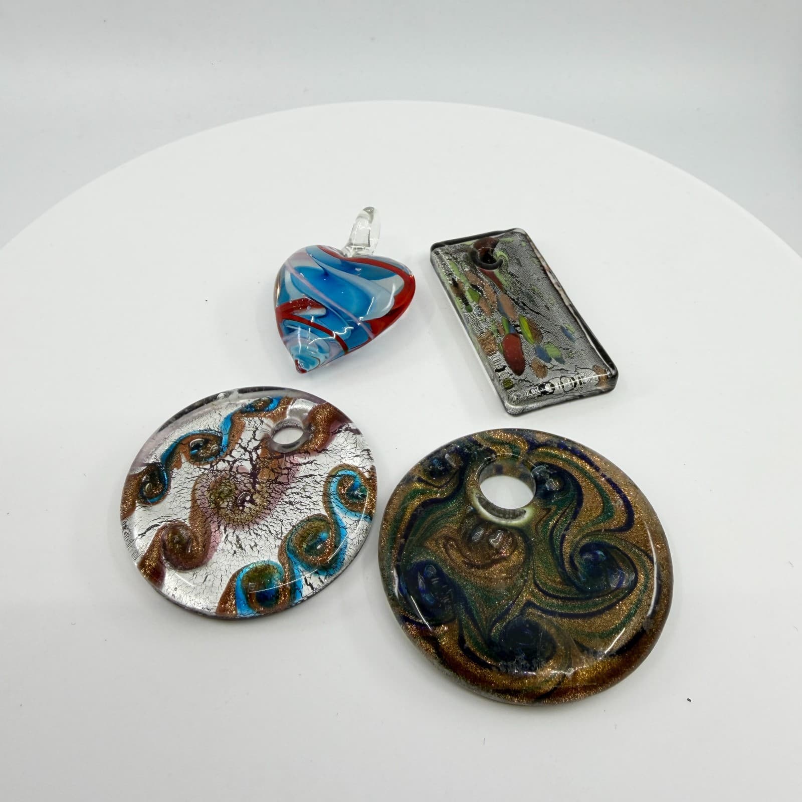 Murano Style Art Glass Pendant Lot Mixed Shapes Millefiori Statement Gift Y2K - Thumbnail 9